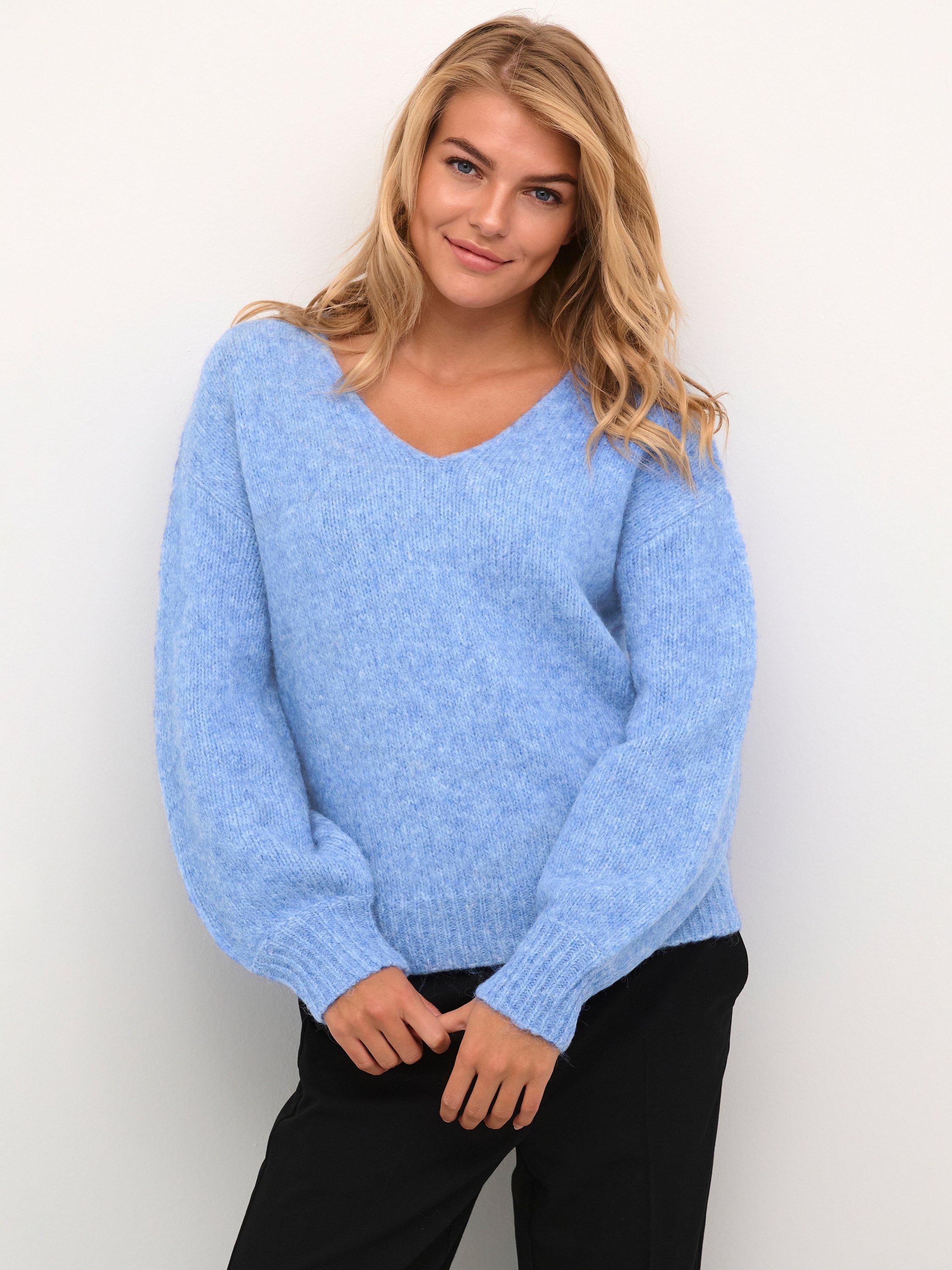 KAFFE Sarla Wool Blend V-Neck Jumper, Cornflower Blue, XS