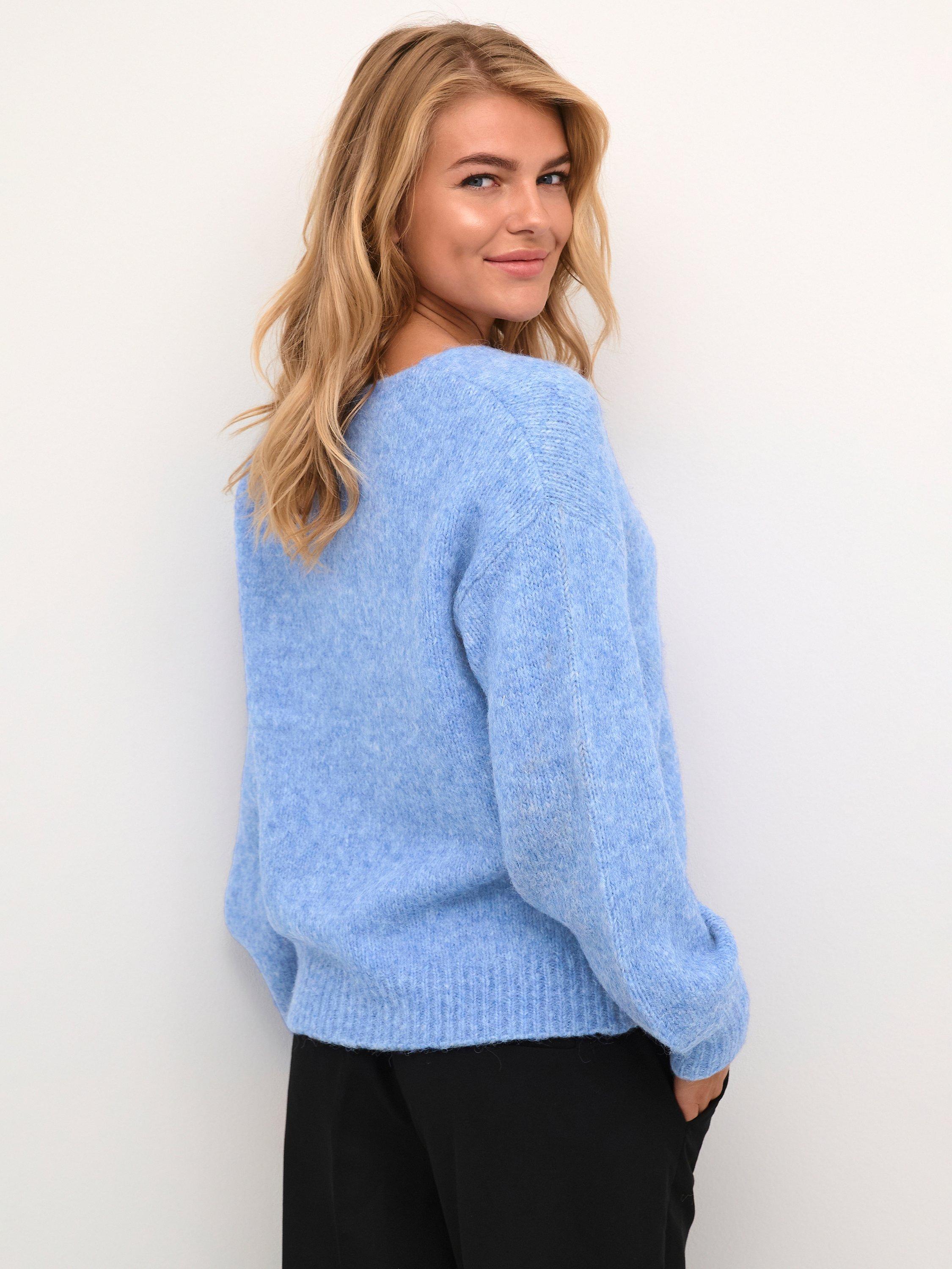 KAFFE Sarla Wool Blend V-Neck Jumper, Cornflower Blue, XS