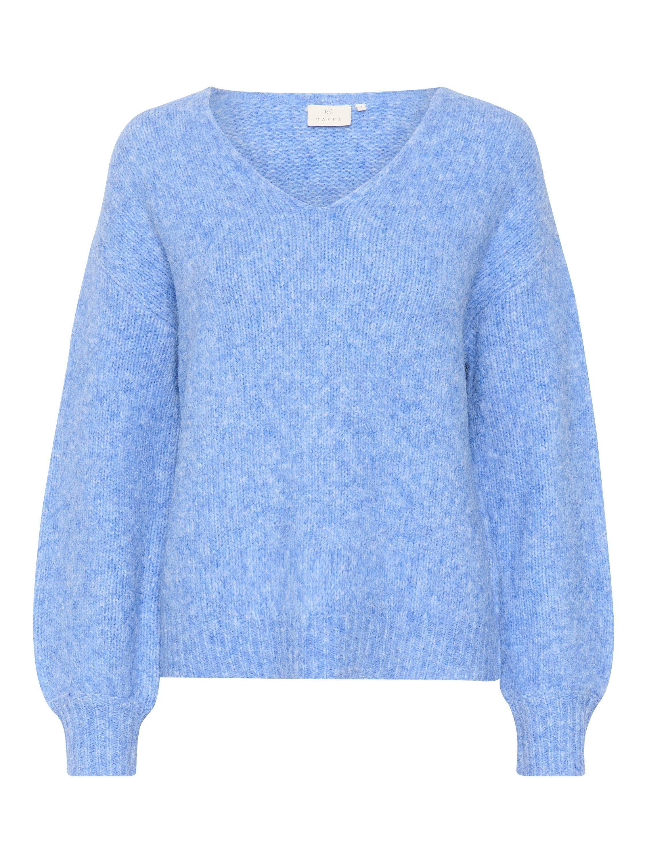 KAFFE Sarla Wool Blend V-Neck Jumper, Cornflower Blue, XS