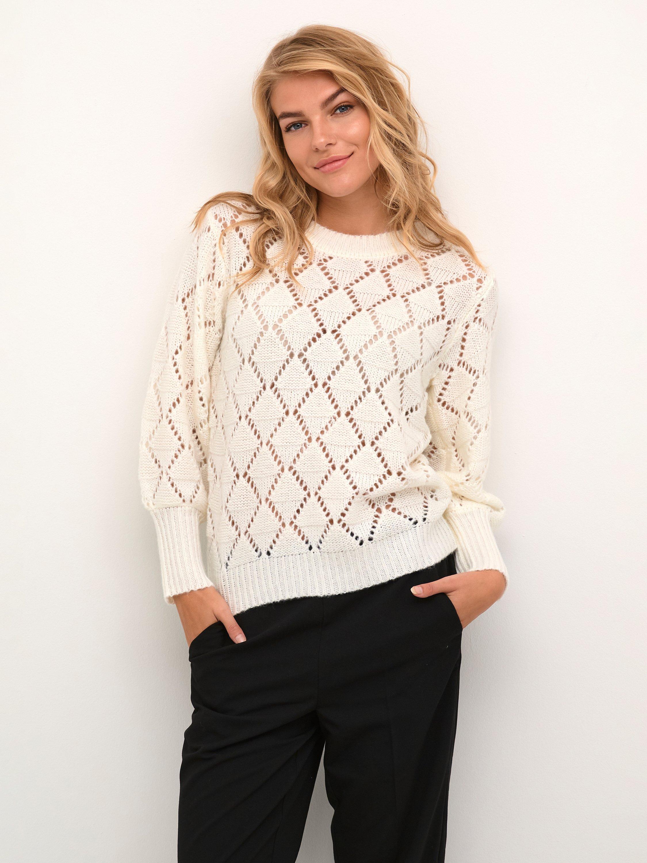 KAFFE Joanna Diamond Hole Knit Jumper Chalk