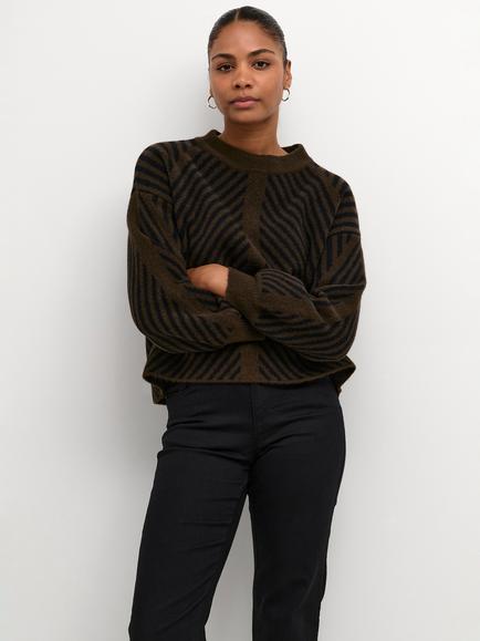 KAFFE Vera Jumper, Java/Black Stripe