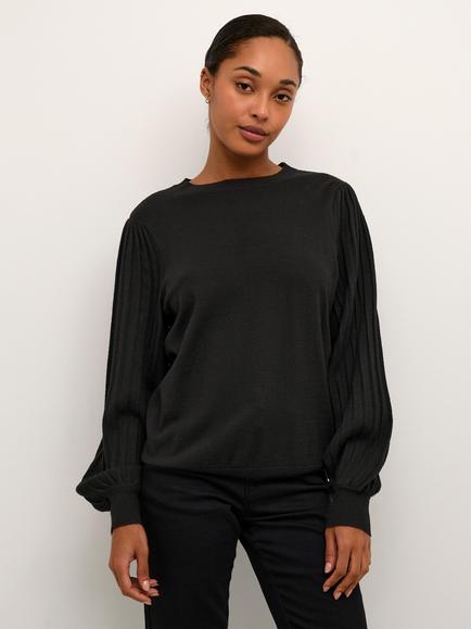 KAFFE Lone Knit Top, Deep Black