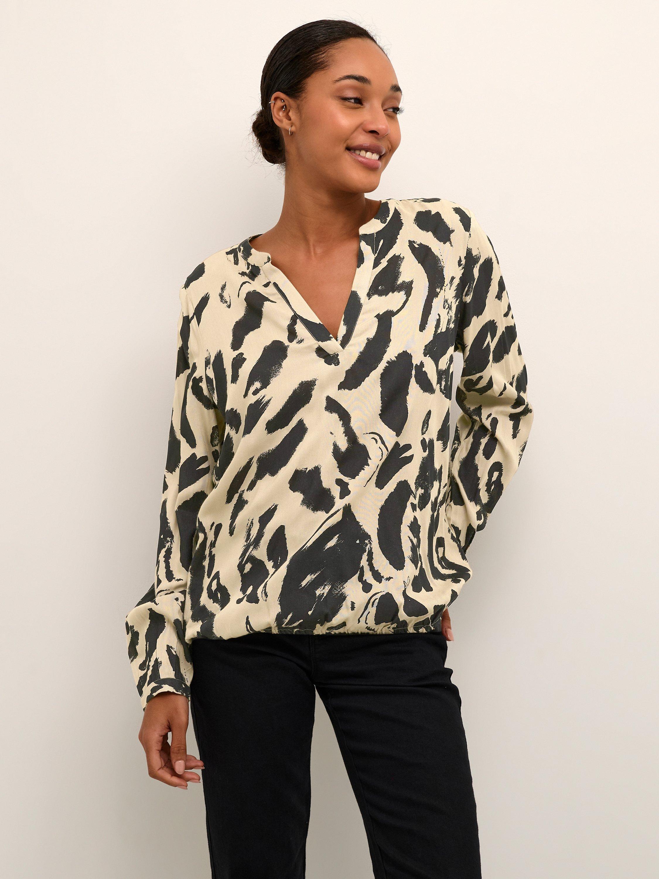 KAFFE Ditte Blouse, Black/Feather Gray