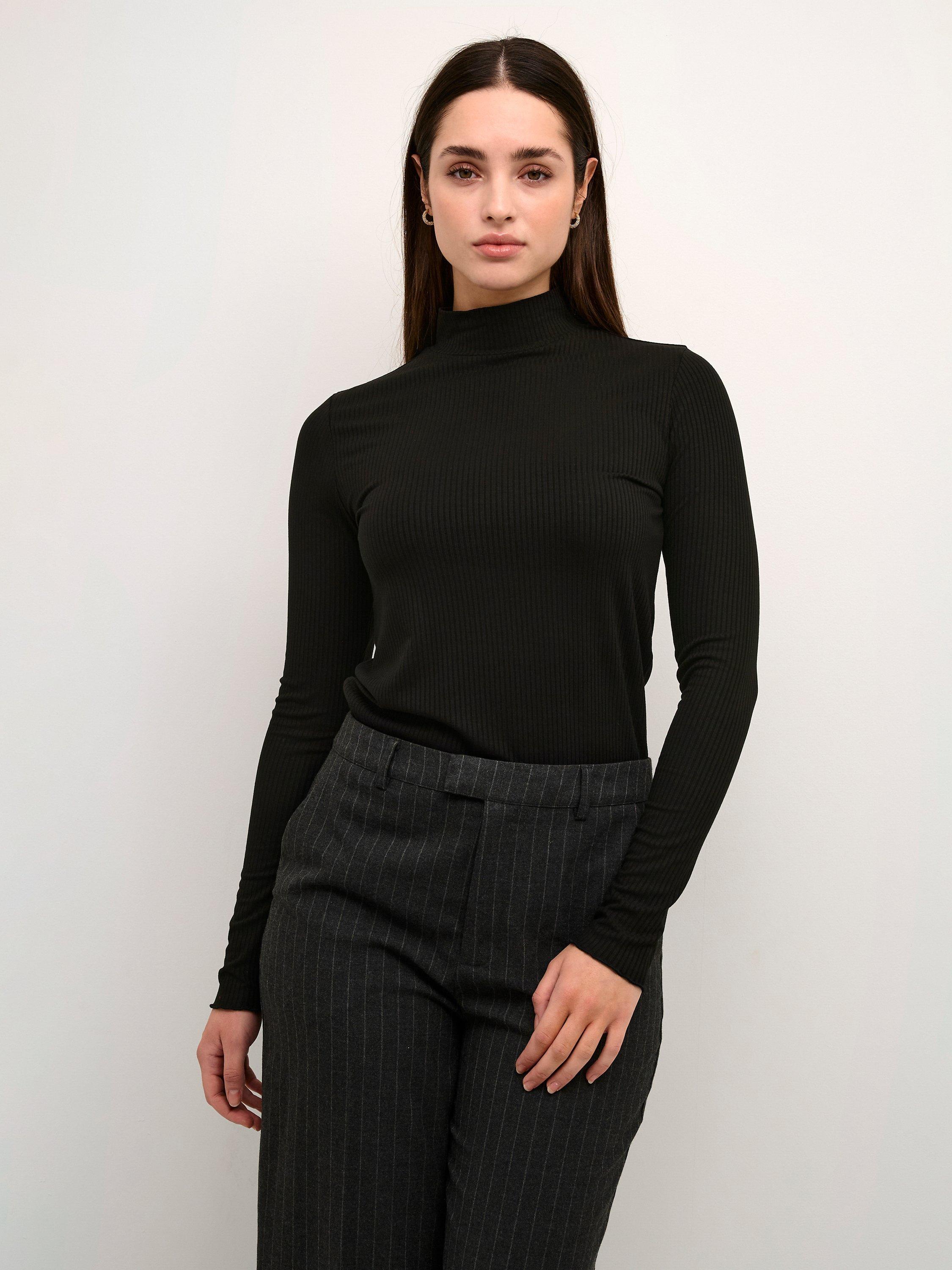 Product image 1 of 6, which shows KAFFE Drew Turtleneck Long Sleeve T-Shirt, Deep Black, S