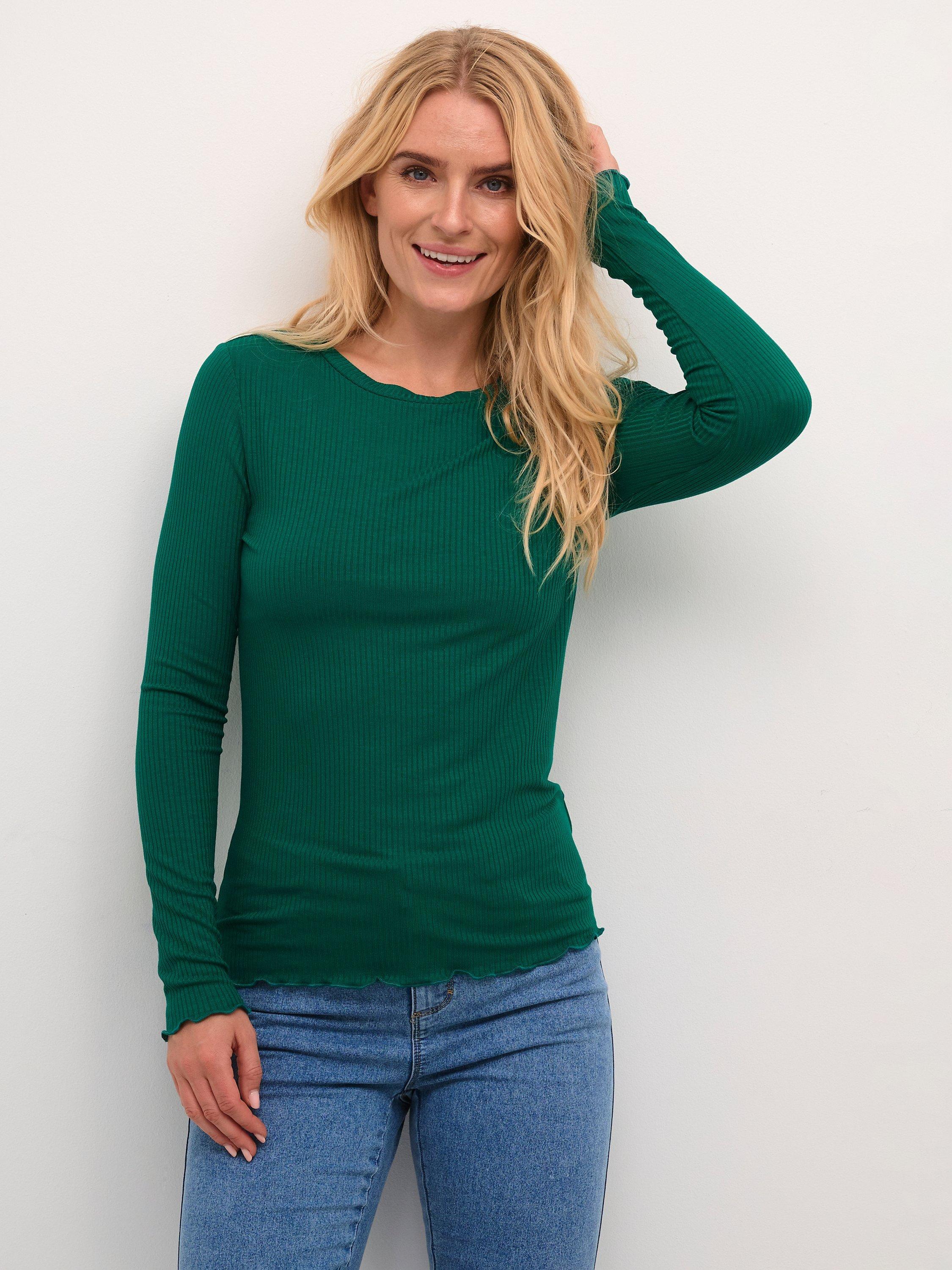 KAFFE Drew Long Sleeve Rib Knit T-Shirt, Aventurine