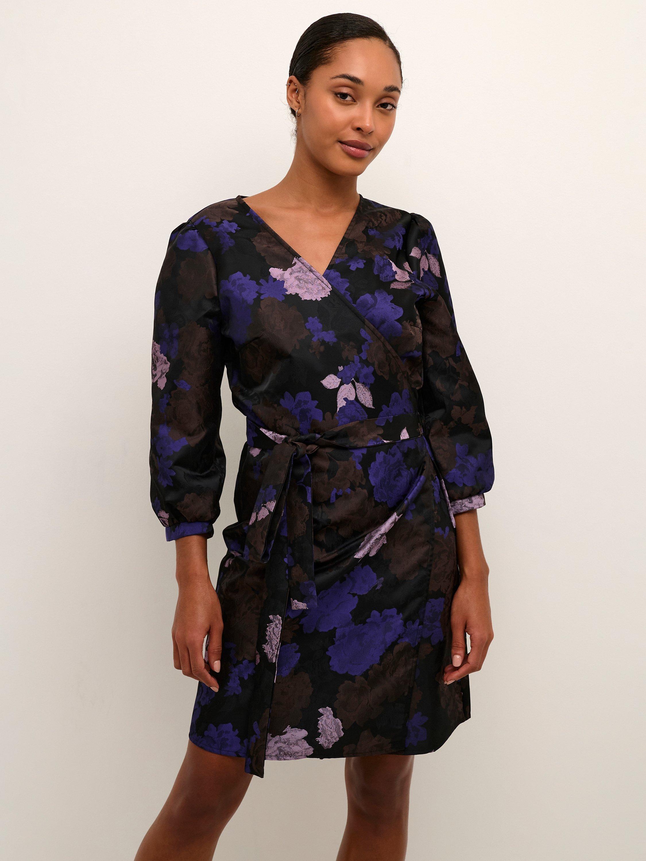 KAFFE Victoria Mini Wrap Dress, Black/Multi