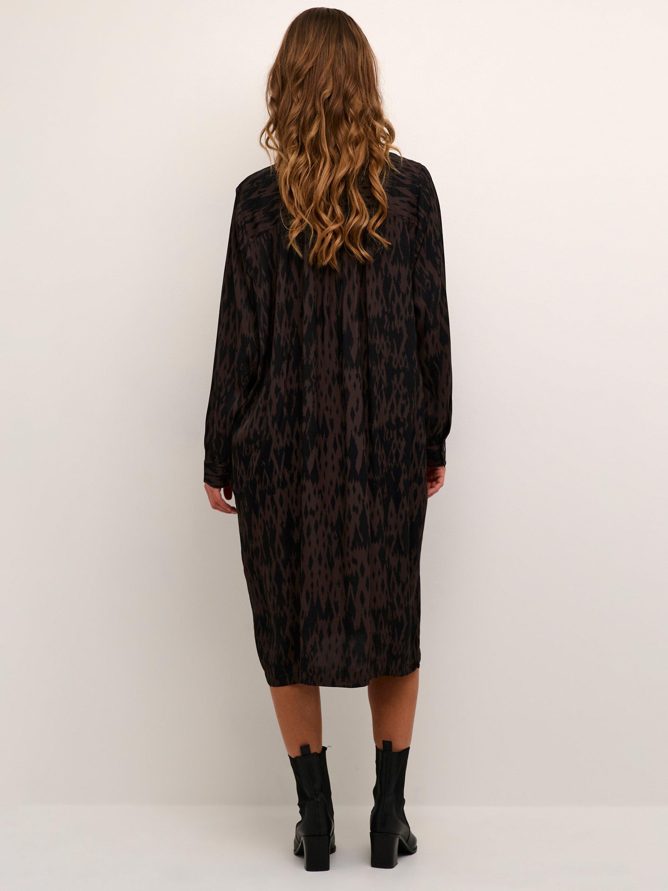 Product image 2 of 6, which shows KAFFE Ravia Knee Length Pocket Shirt Dress, Brown/Black, 8