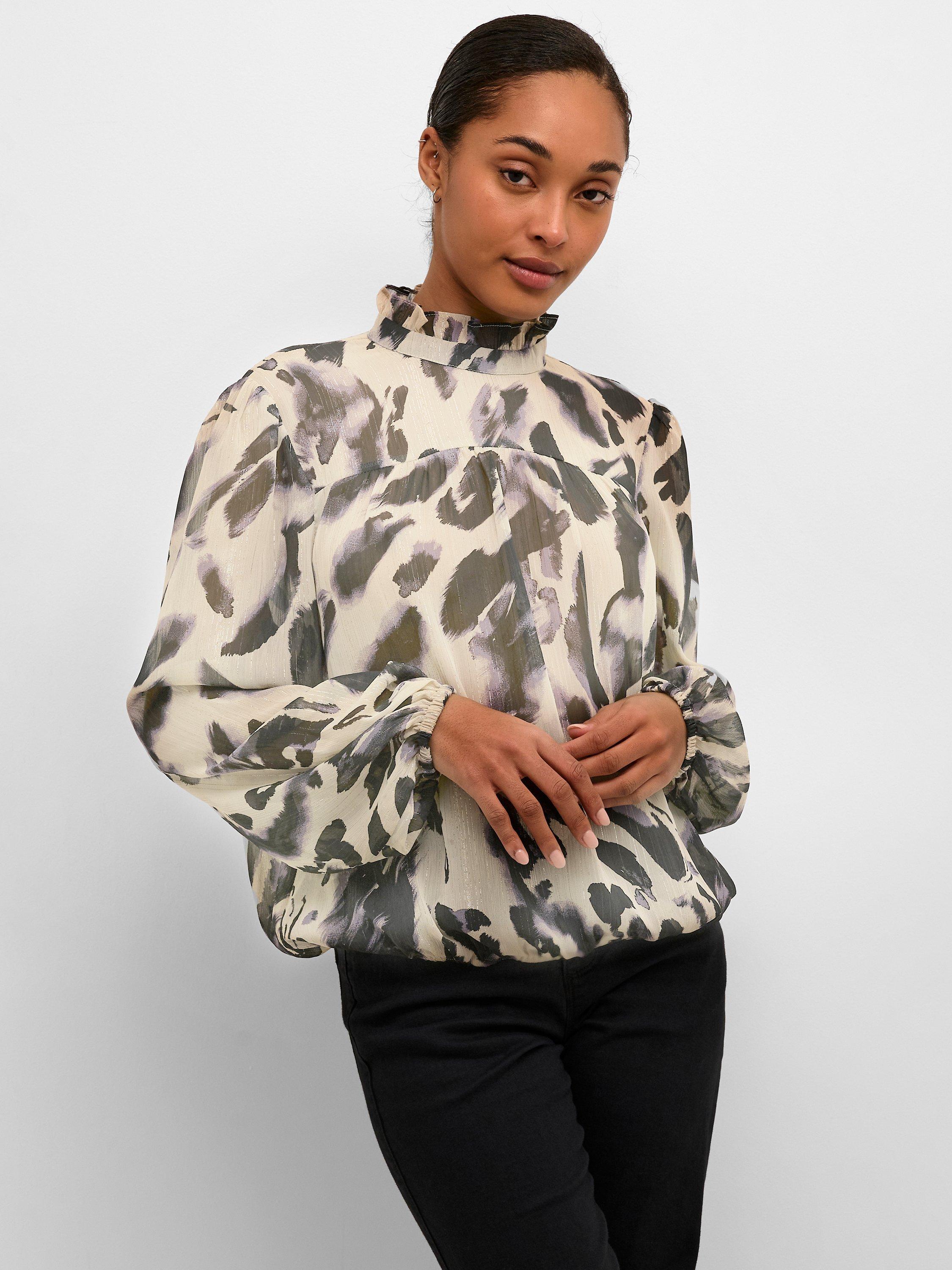 KAFFE Fina Loose Fit Mock Neck Blouse, Black/Multi
