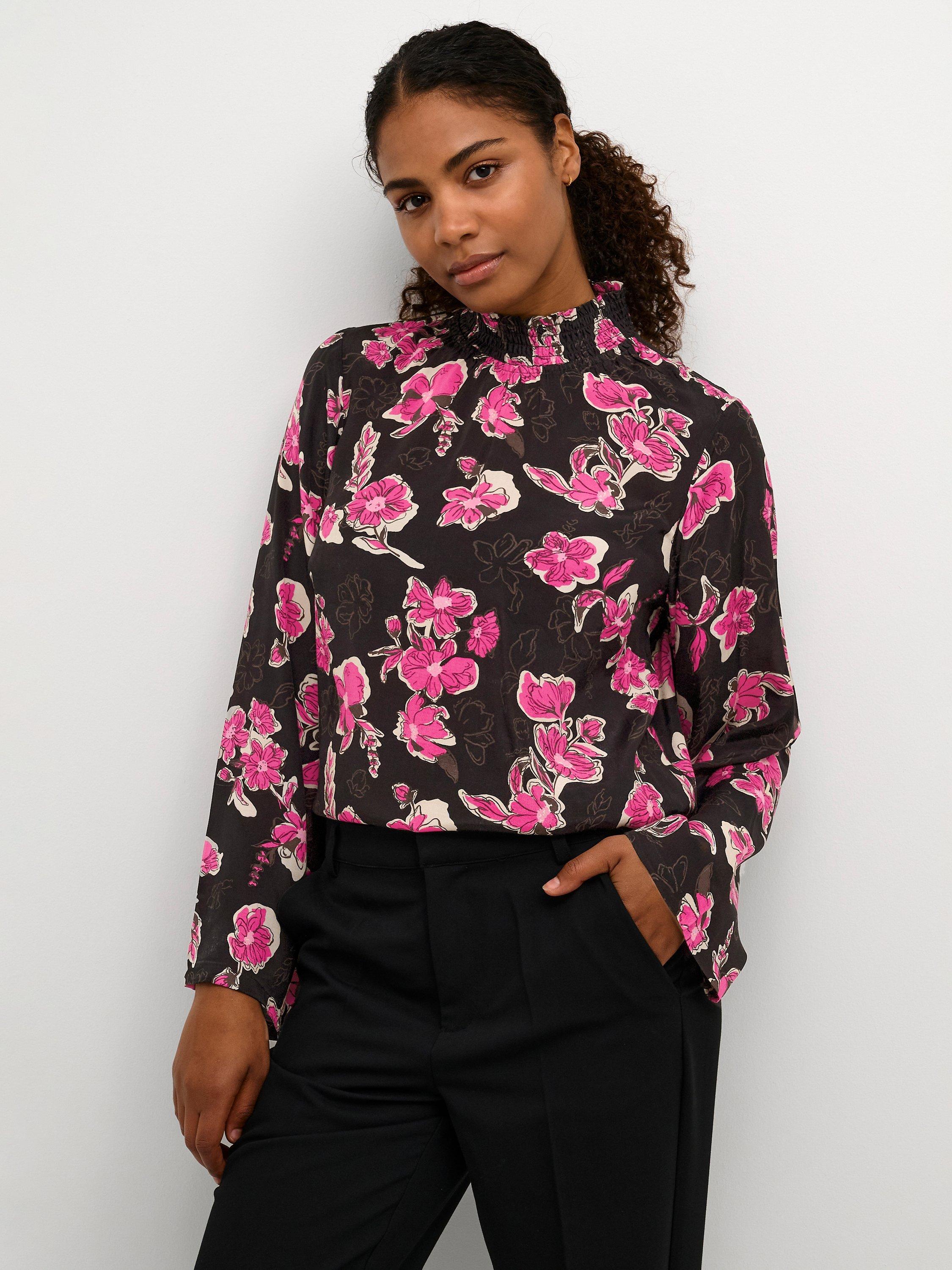 KAFFE Pollie High Neck Blouse, Fuchsia Red Flower 