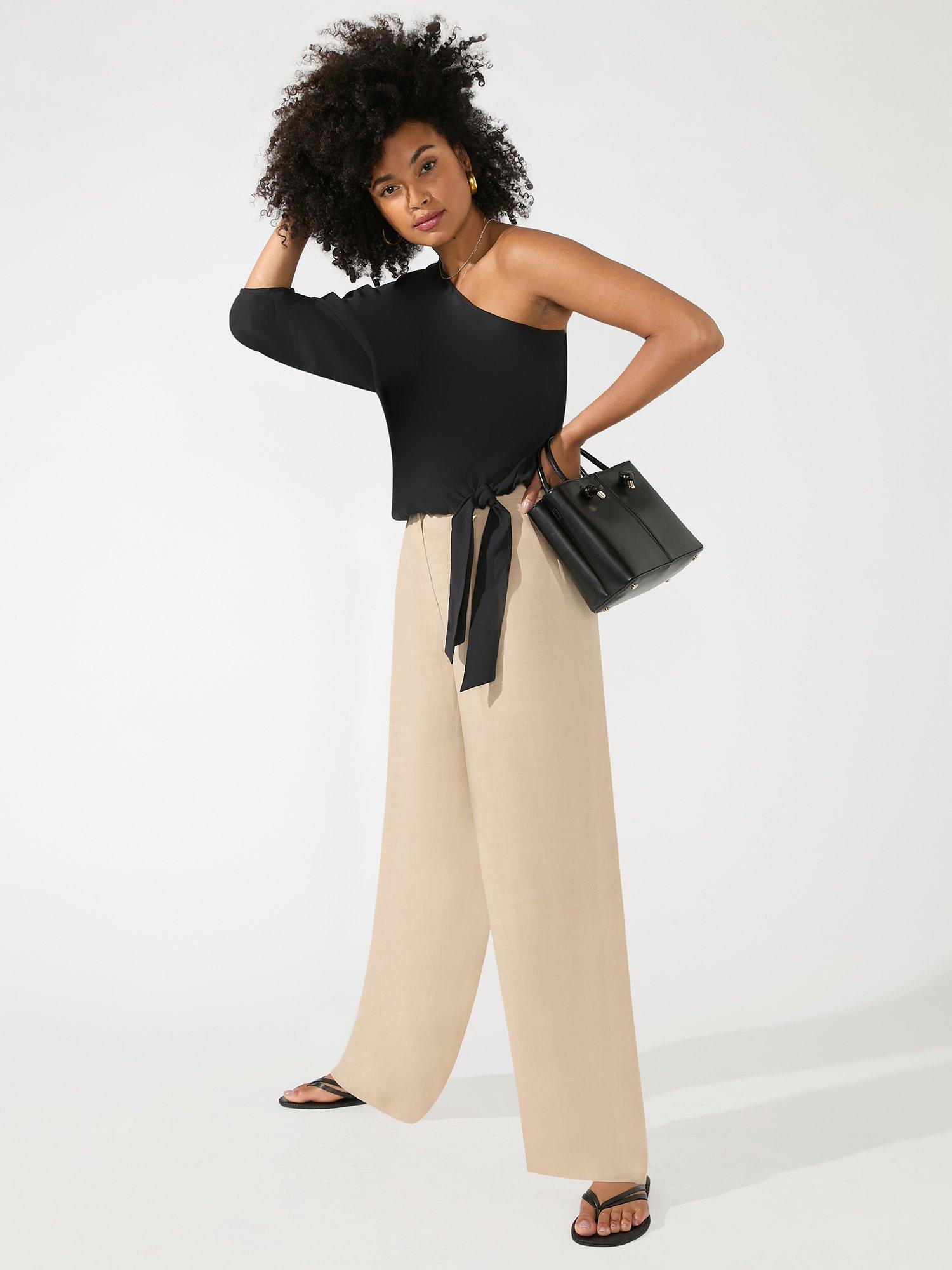 Ro&Zo Wide Leg Linen Blend Trousers, Stone
