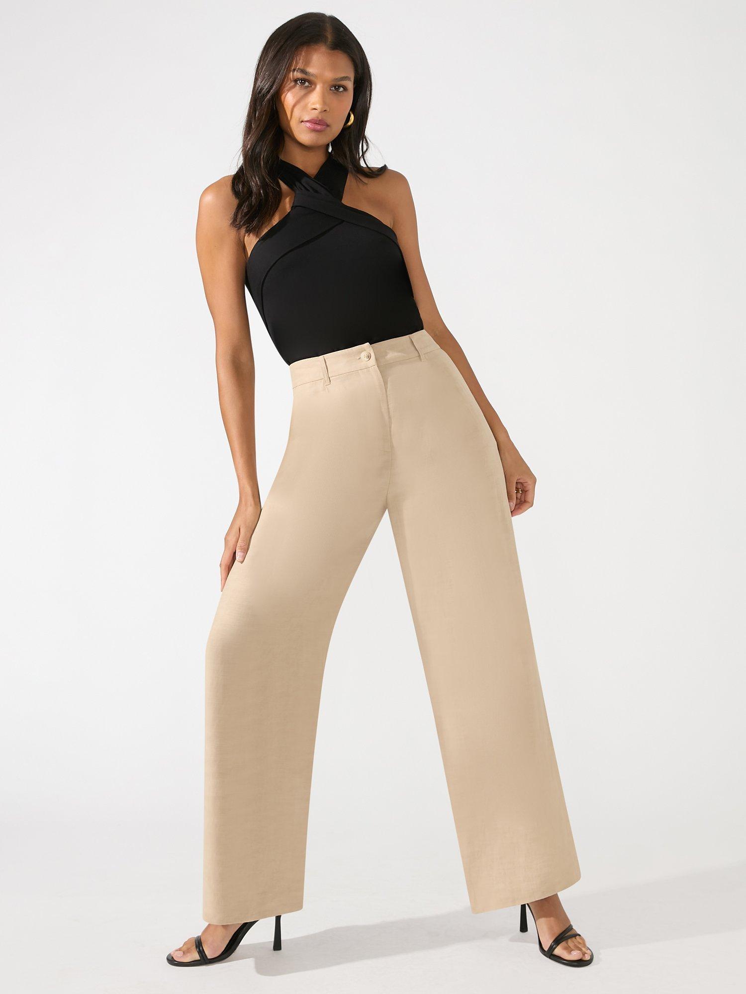 Ro&Zo Petite Wide Leg Linen Blend Trousers, Stone