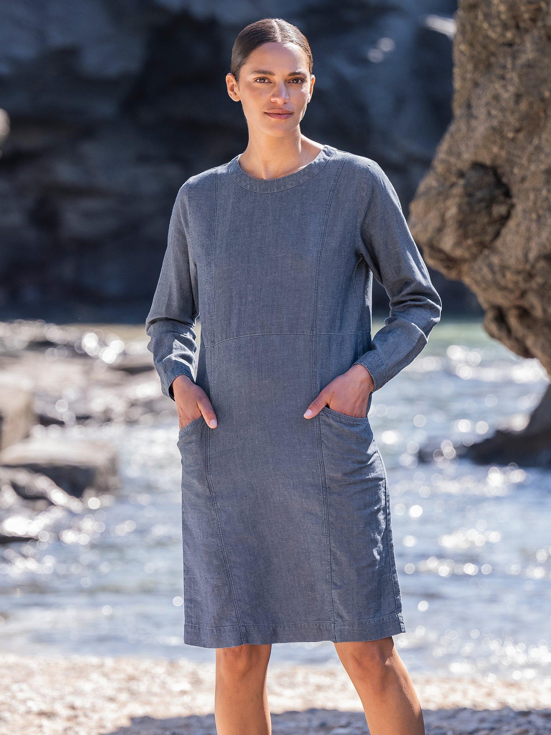 Celtic & Co. Linen Blend Twill Knee Shift Dress, Indigo