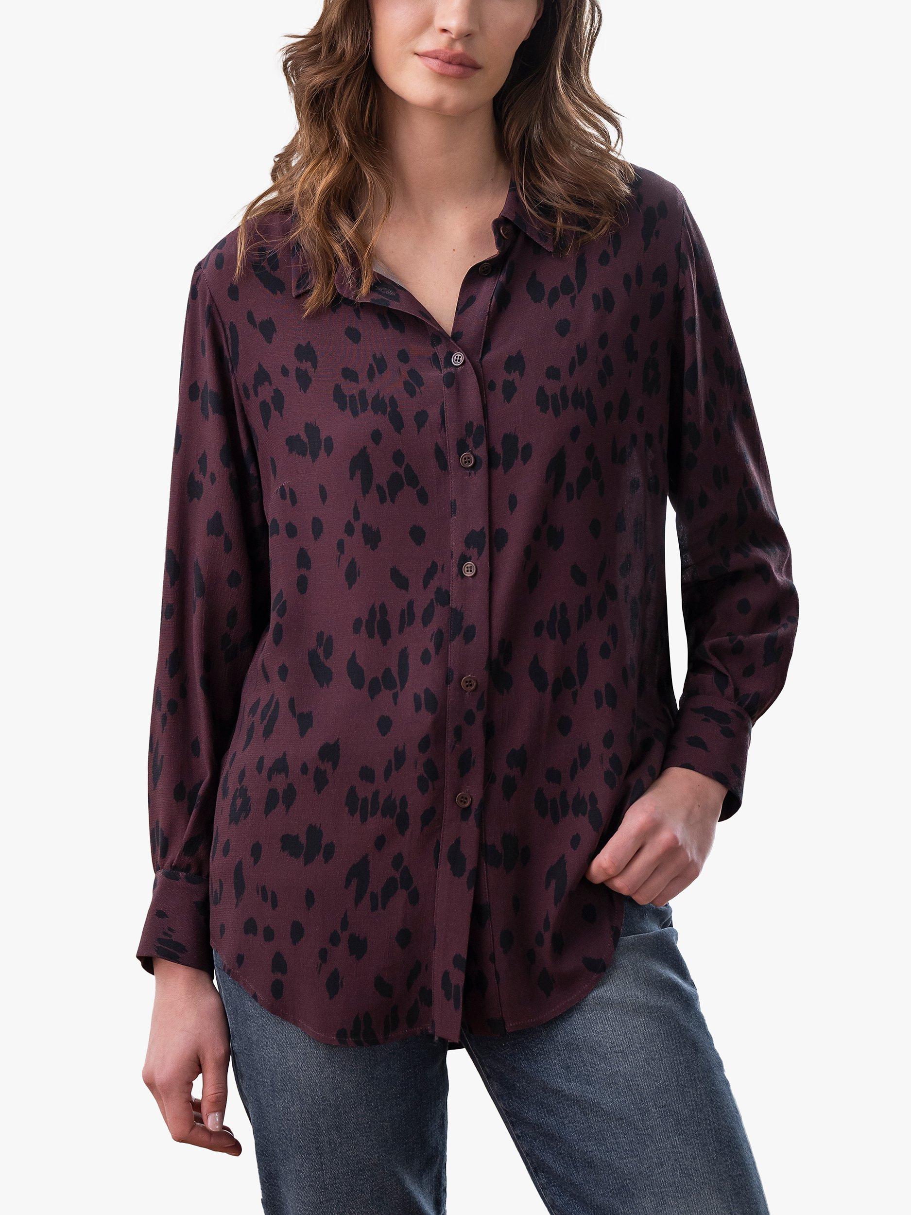 Celtic & Co. Printed Ecovero Long Sleeve Shirt, Damson Animal