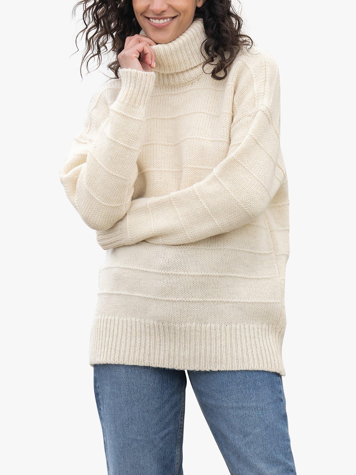Celtic & Co. Purl Detail Roll Neck Wool Jumper, Undyed Ecru
