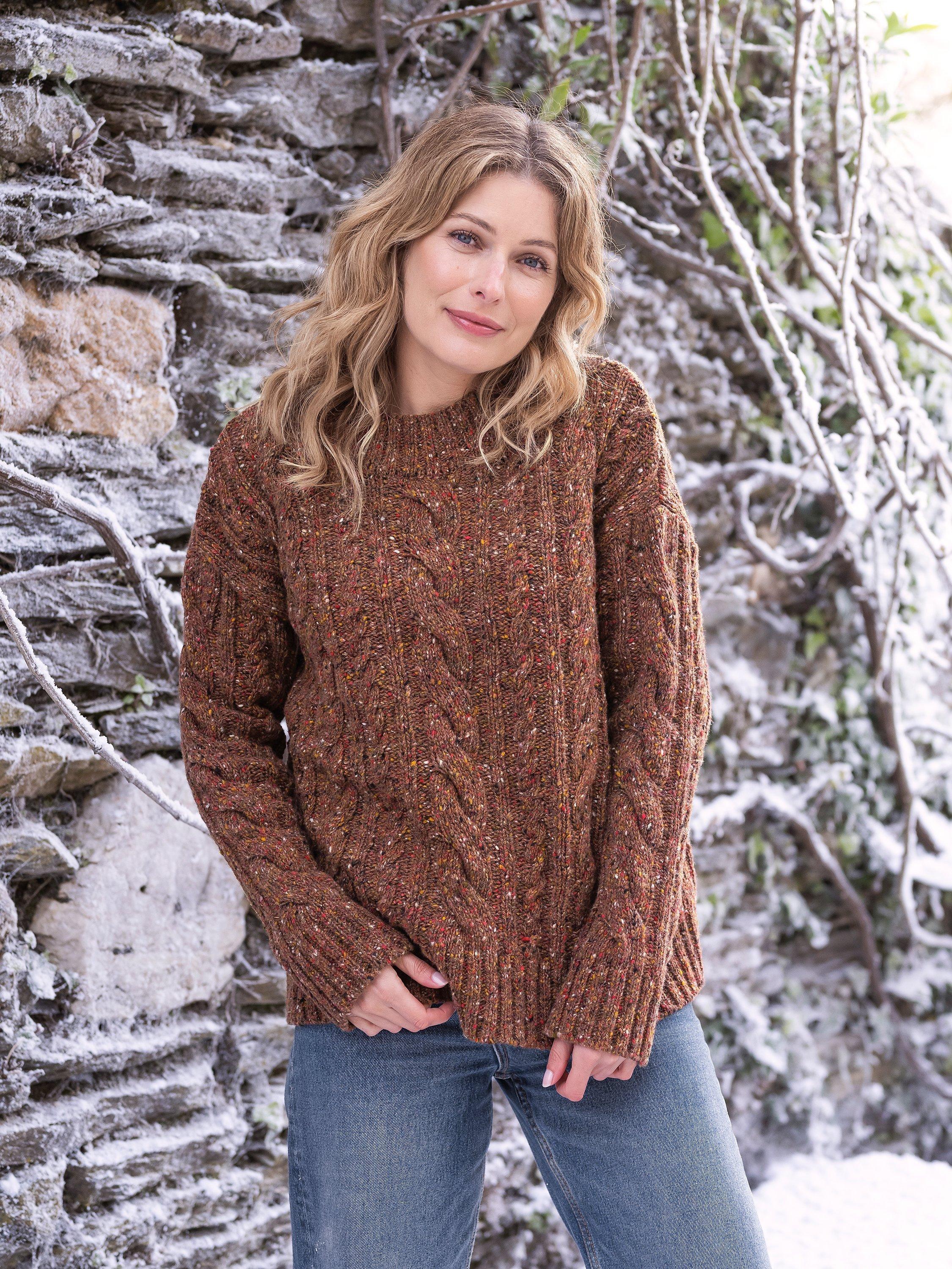 Celtic & Co. Donegal Wool Cable Crew Neck Jumper, Rust