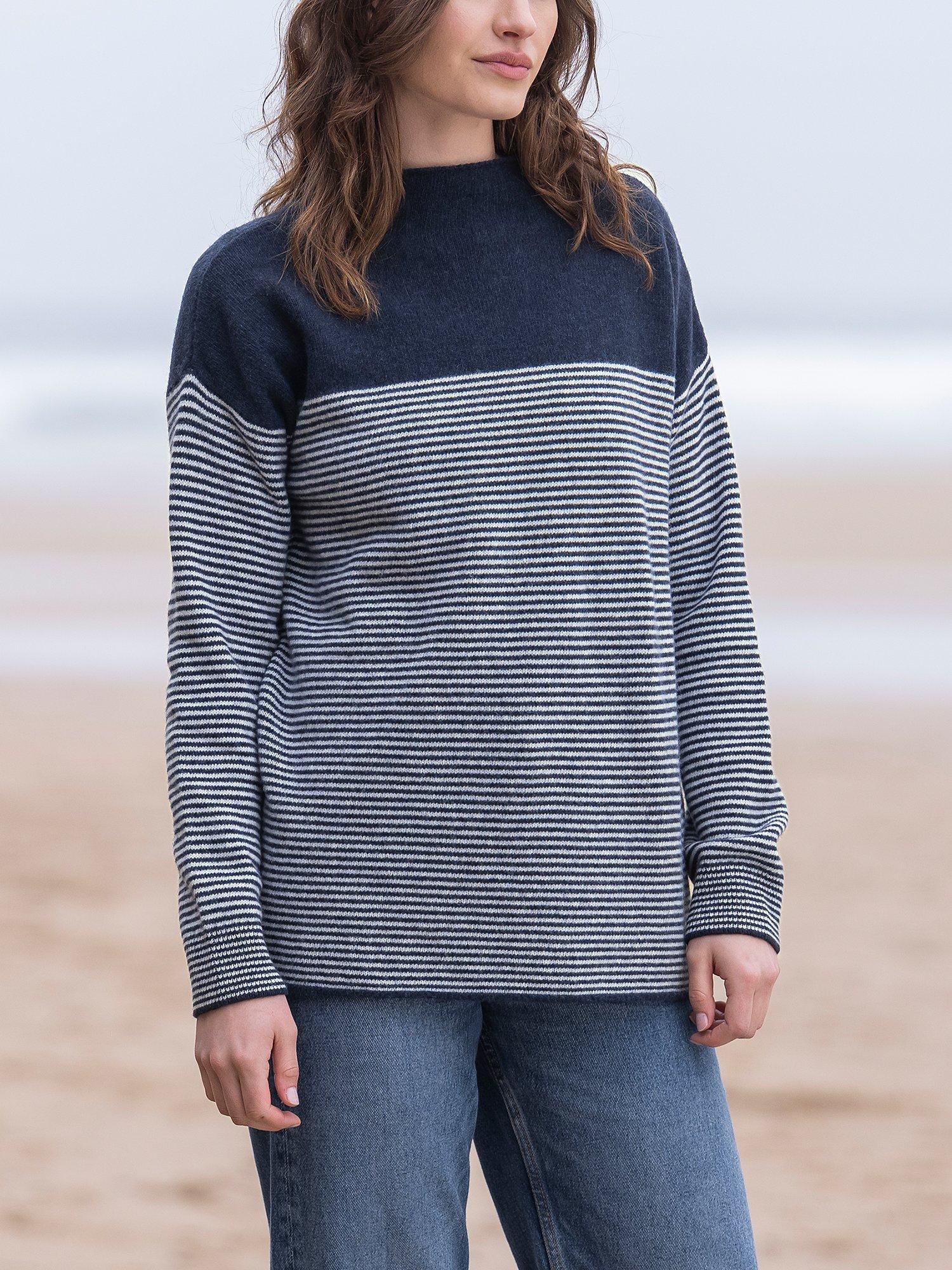 Celtic & Co. Felted Funnel Neck Jumper, Navy/Ecru
