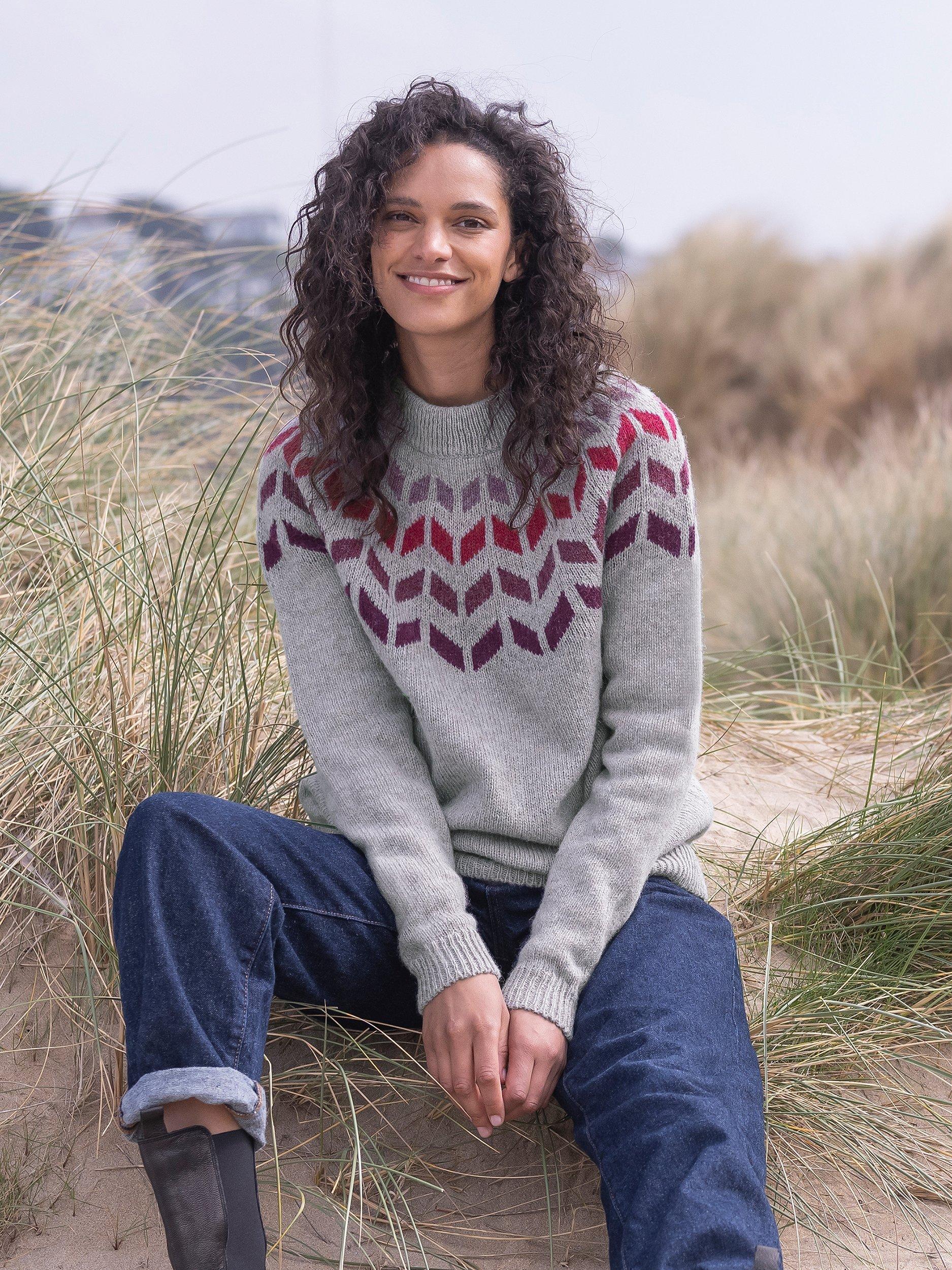 Celtic & Co. Shetland Chevron Yoke Jumper, Pearl Grey