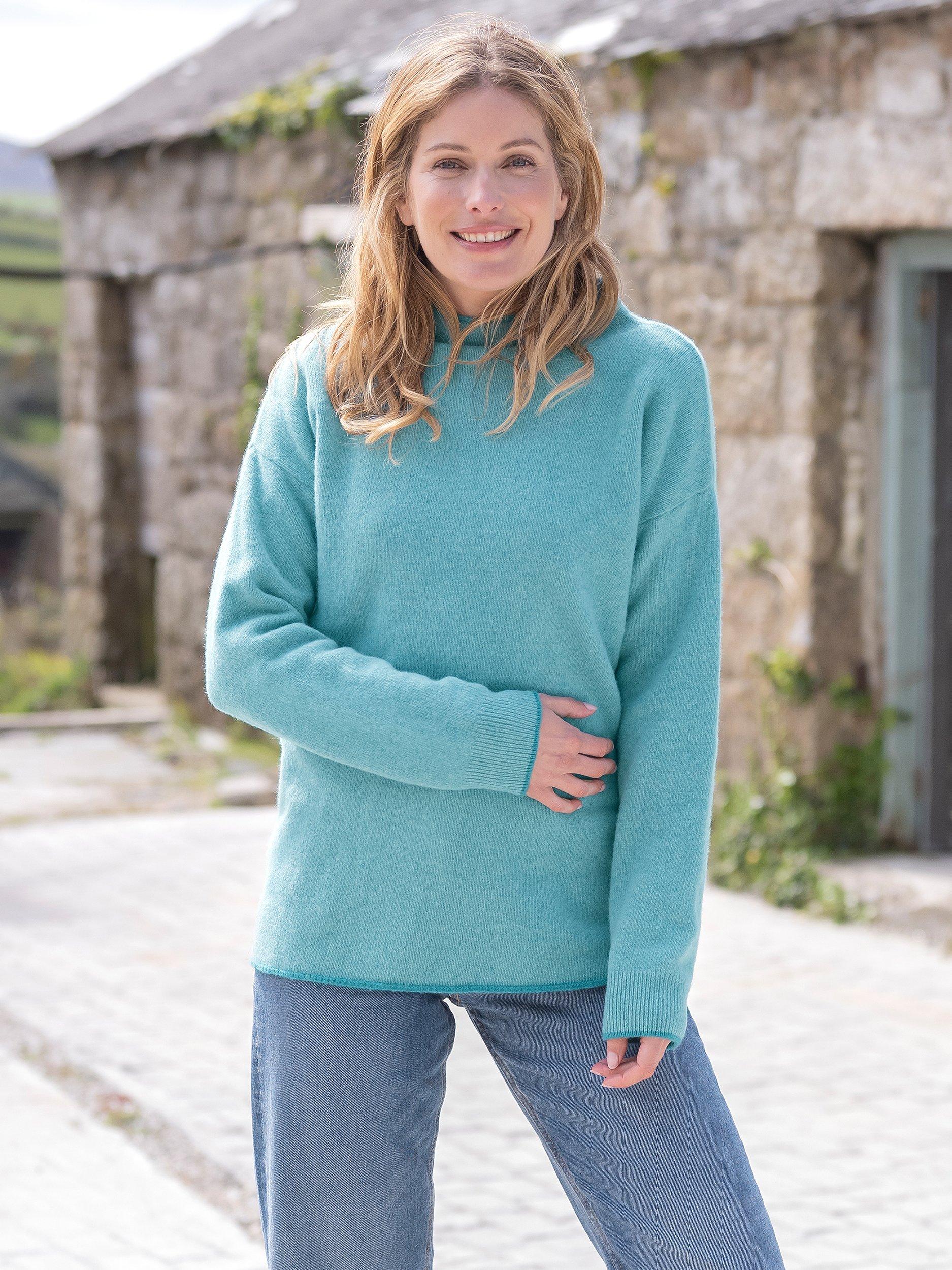 Product image 2 of 9, which shows Celtic & Co. Felted Funnel Neck  Wool Jumper, Sea Glass, M