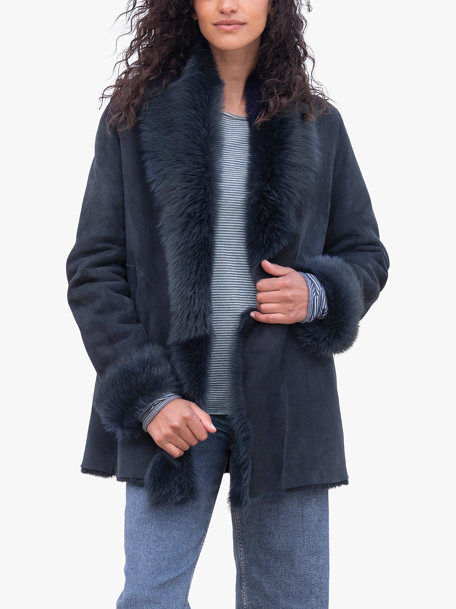 Product image 1 of 5, which shows Celtic & Co. Toscana Trim Sheepskin Jacket, Dark Navy, 8