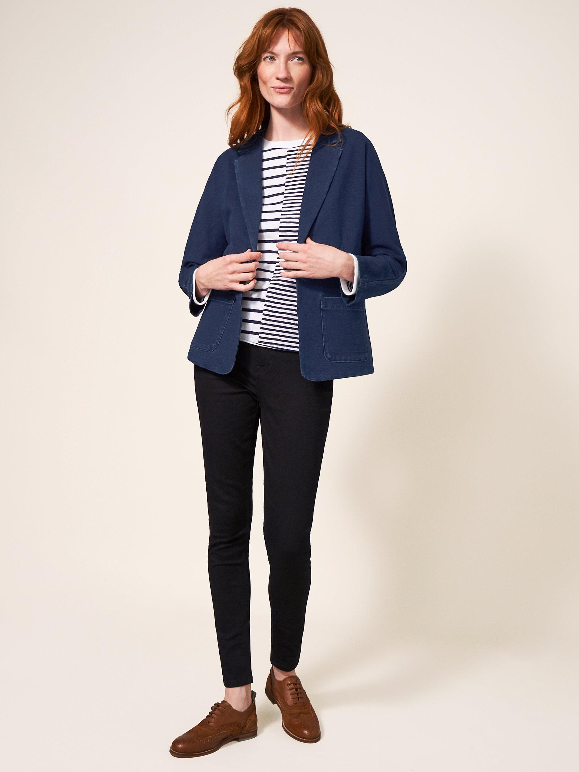 White Stuff Daphne Cotton Blend Blazer, Dark Denim