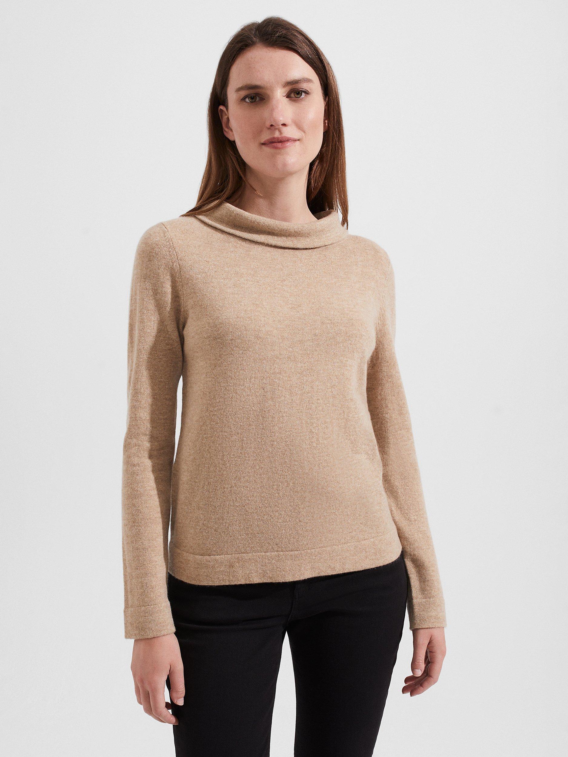 Hobbs Audrey Plain Roll Neck Cashmere Blend Jumper Oatmeal