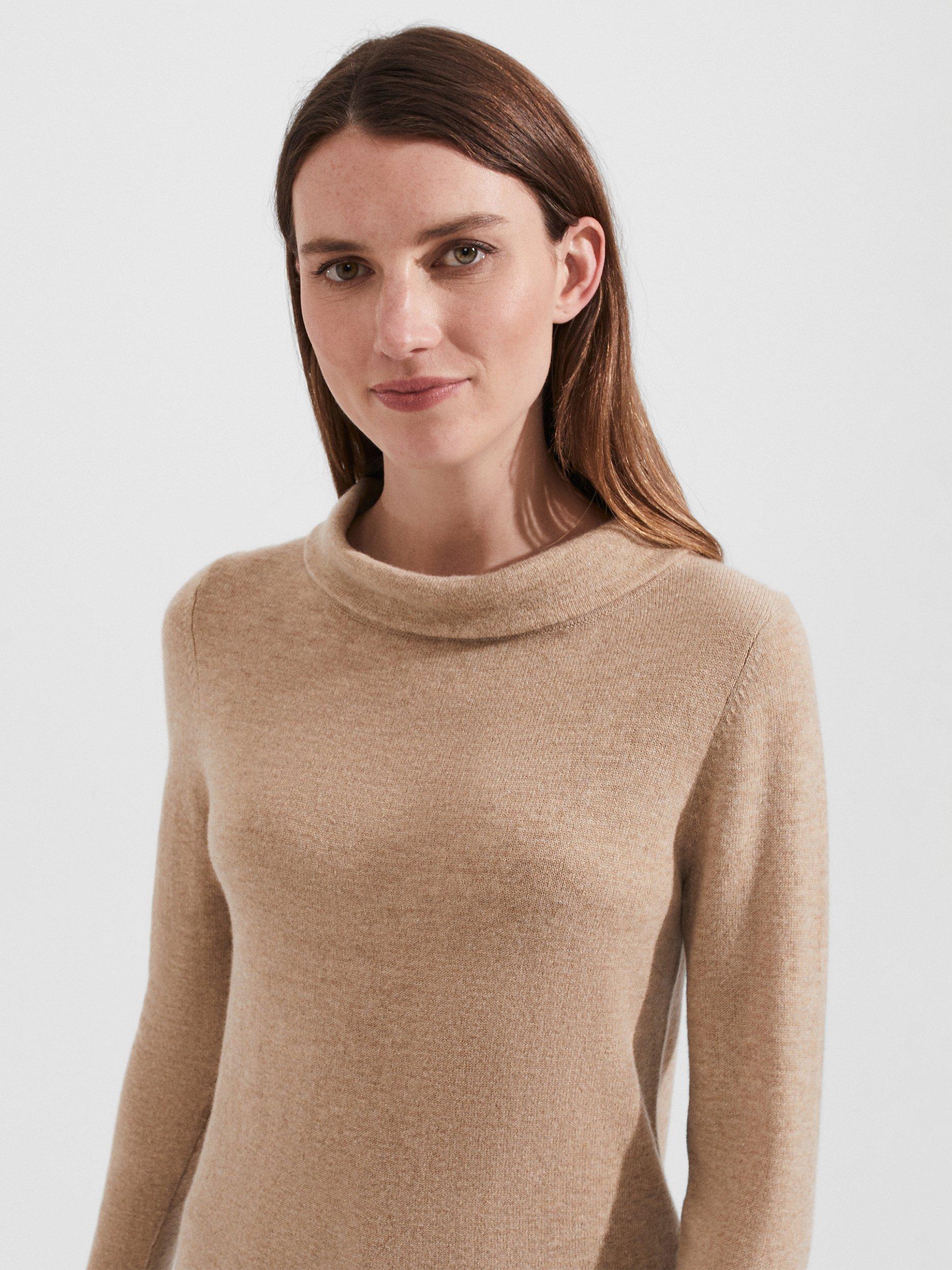 Hobbs Audrey Plain Roll Neck Cashmere Blend Jumper Oatmeal
