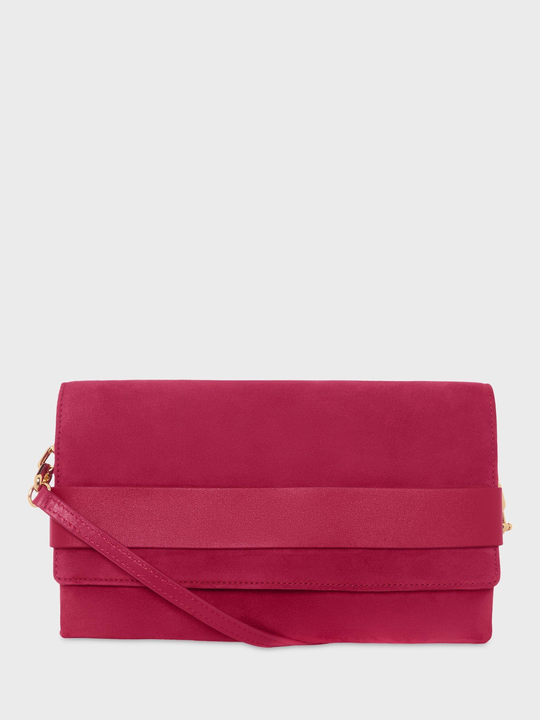 Hobbs Honour Suede and Leather Clutch Bag, Jam Pink