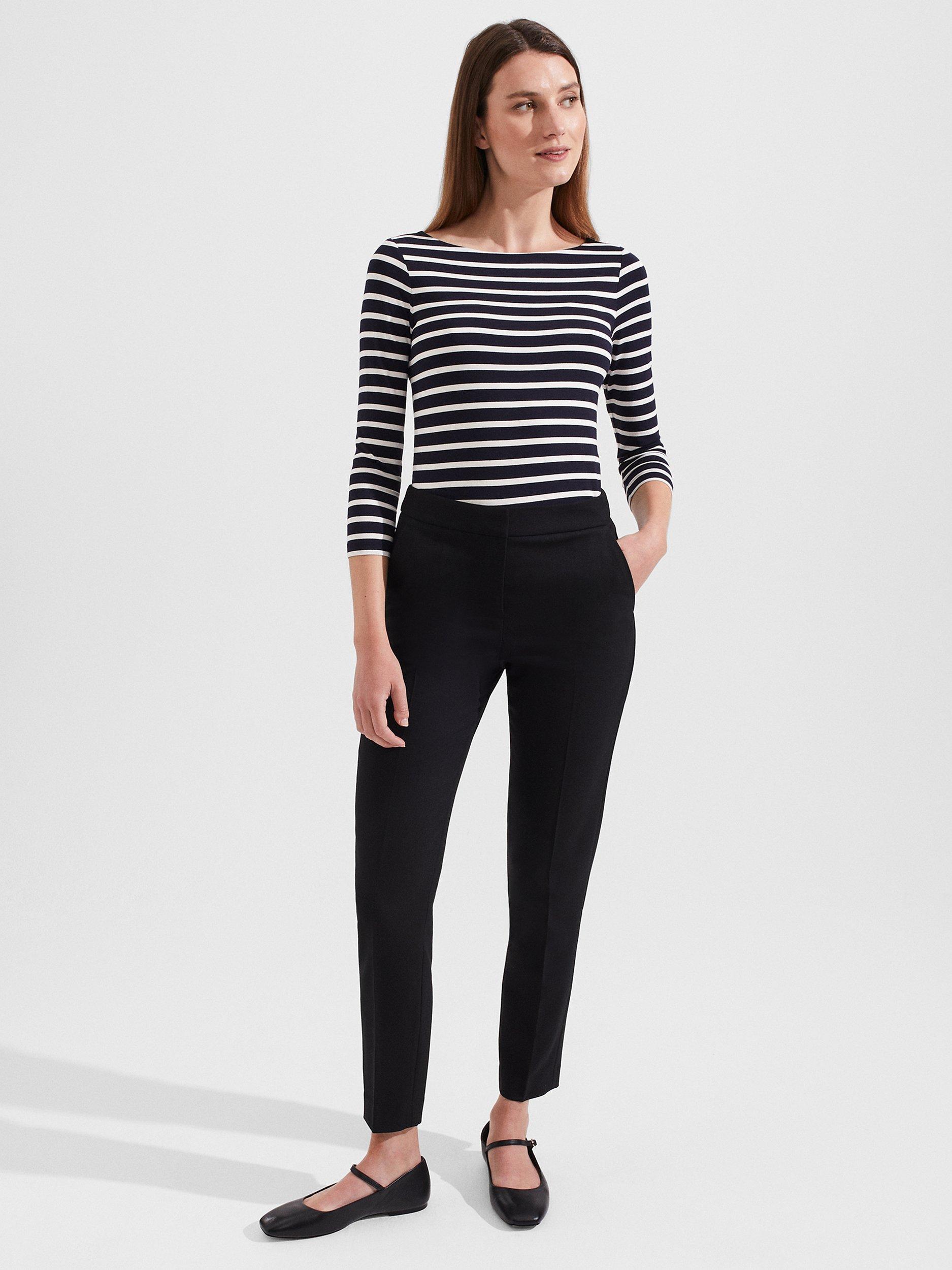 Product image 1 of 6, which shows Hobbs Gael Wool Blend Tapered Trousers, Black, 10