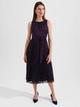 Hobbs Blythe Devoree Pleated Midi Dress, Navy/Burgundy