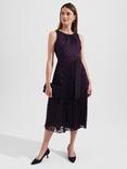 Hobbs Blythe Devoree Pleated Midi Dress, Navy/Burgundy