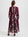 Hobbs Maribella Floral Silk Maxi Swing Dress, Burgundy/Multi