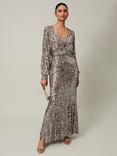 Phase Eight Thalia Sequin Maxi Dress with Cover Up, Silver