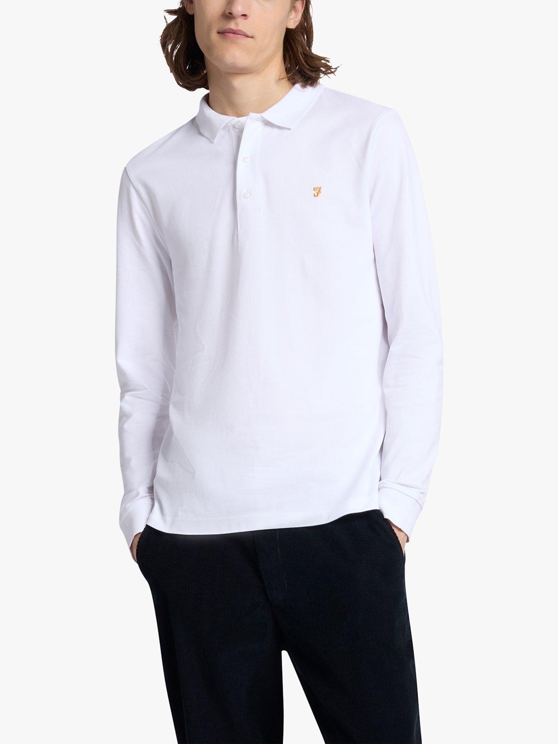 Product image 1 of 5, which shows Farah Blanes Long Sleeve Polo Top, White, S