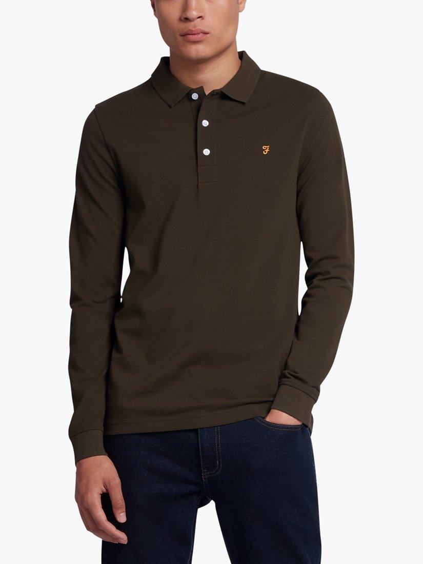 Product image 1 of 5, which shows Farah Blanes Long Sleeve Polo Top, Evergreen, S