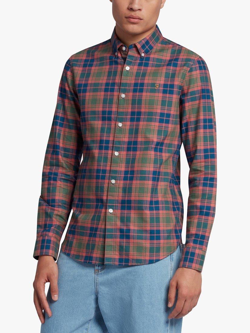 Farah Brewer Check Slim Fit Organic Cotton Oxford Shirt, Wreath Green