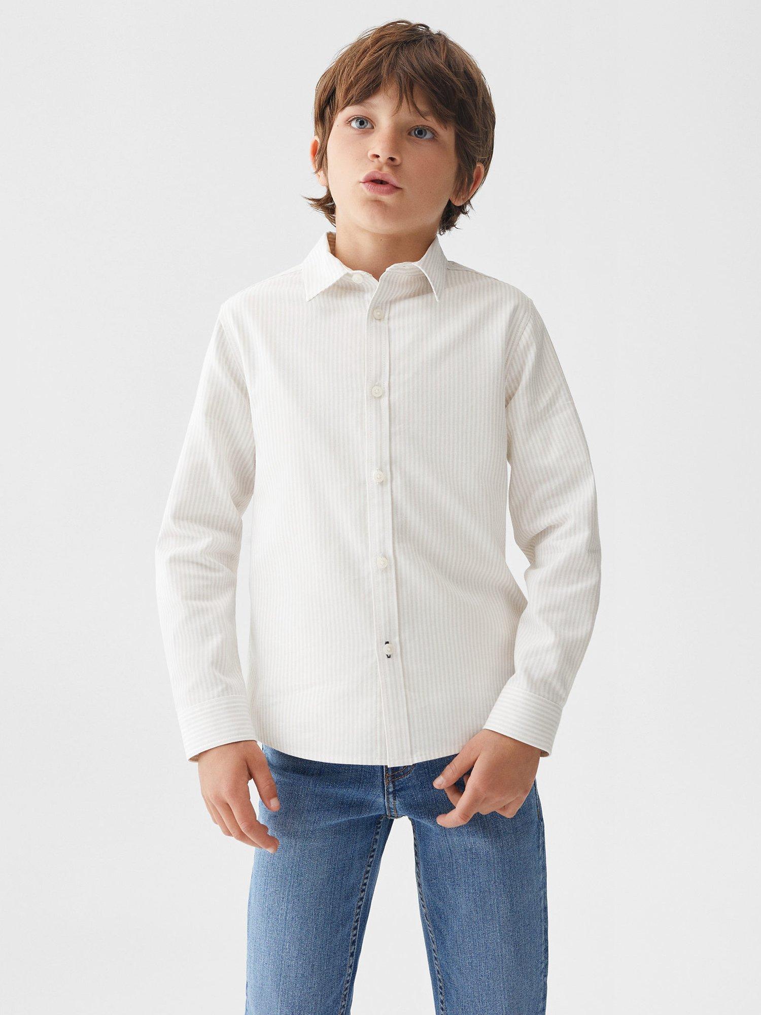 Mango Kids' Regular Fit Stripe Oxford Shirt, Light Beige