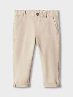 Mango Baby Cotton Blend Chino Trousers, Light Beige