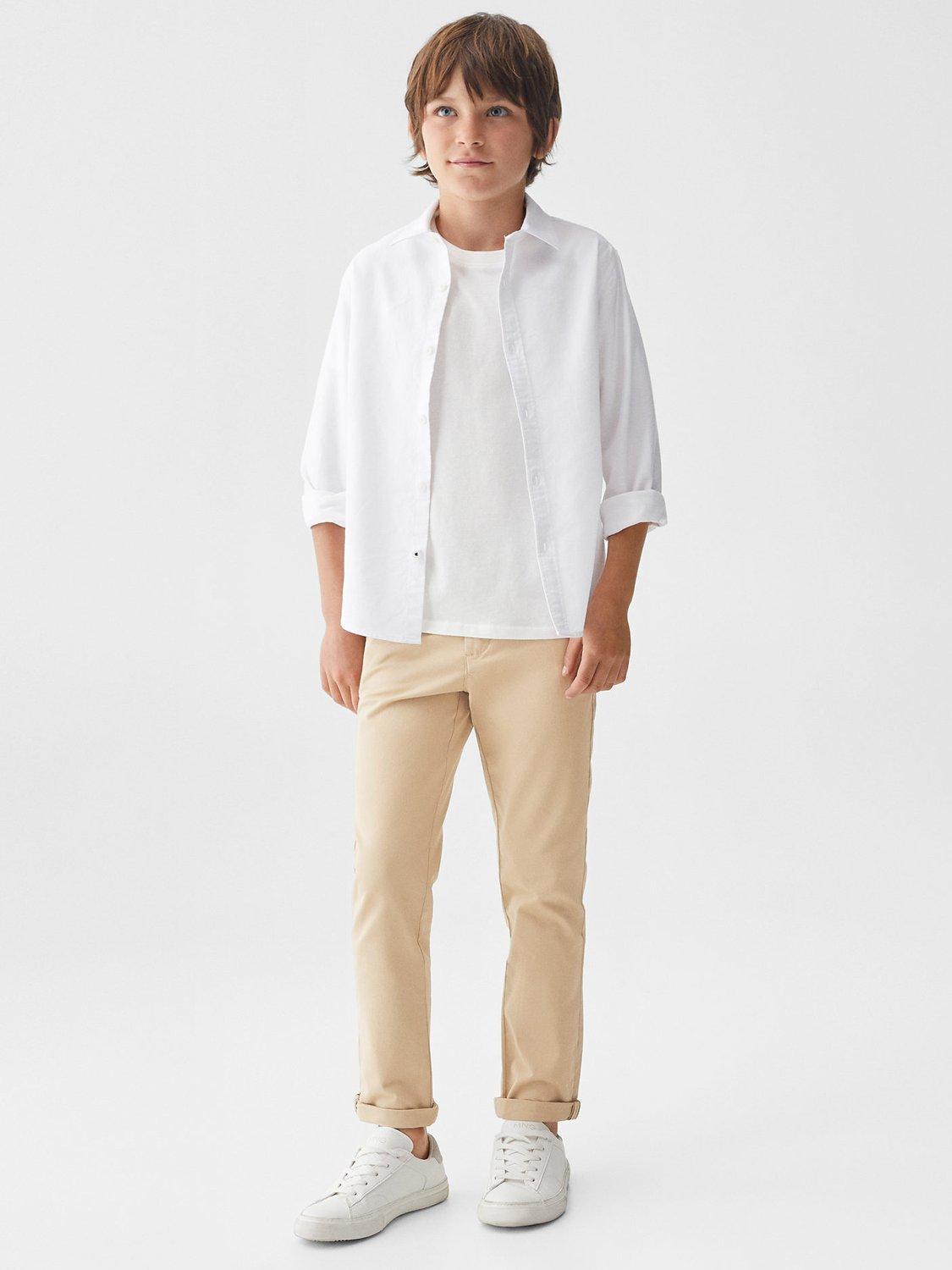 Product image 1 of 6, which shows Mango Kids' Piccolo Cotton Blend Chino Trousers, Light Beige, 6 years