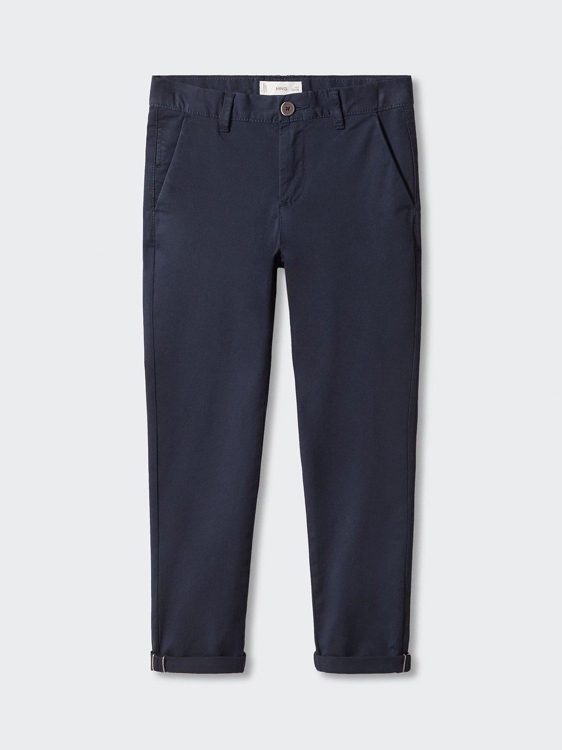 Product image 1 of 3, which shows Mango Kids' Piccolo Cotton Blend Chino Trousers, Navy, 7 years