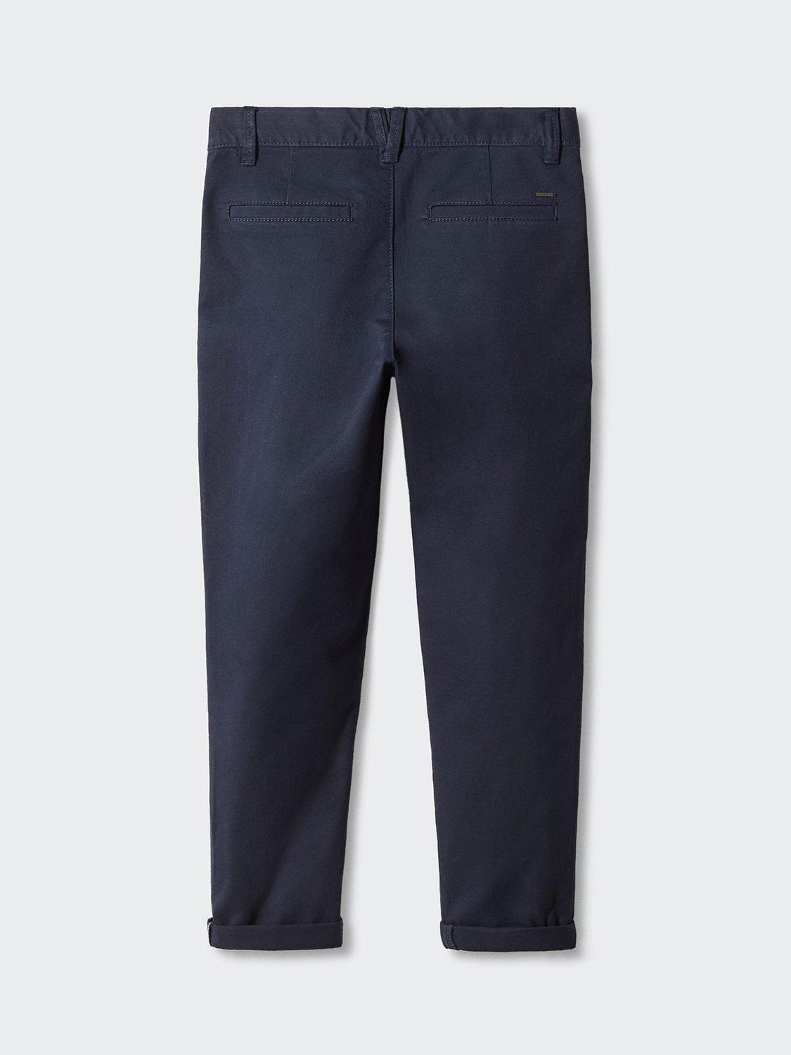 Product image 2 of 3, which shows Mango Kids' Piccolo Cotton Blend Chino Trousers, Navy, 7 years