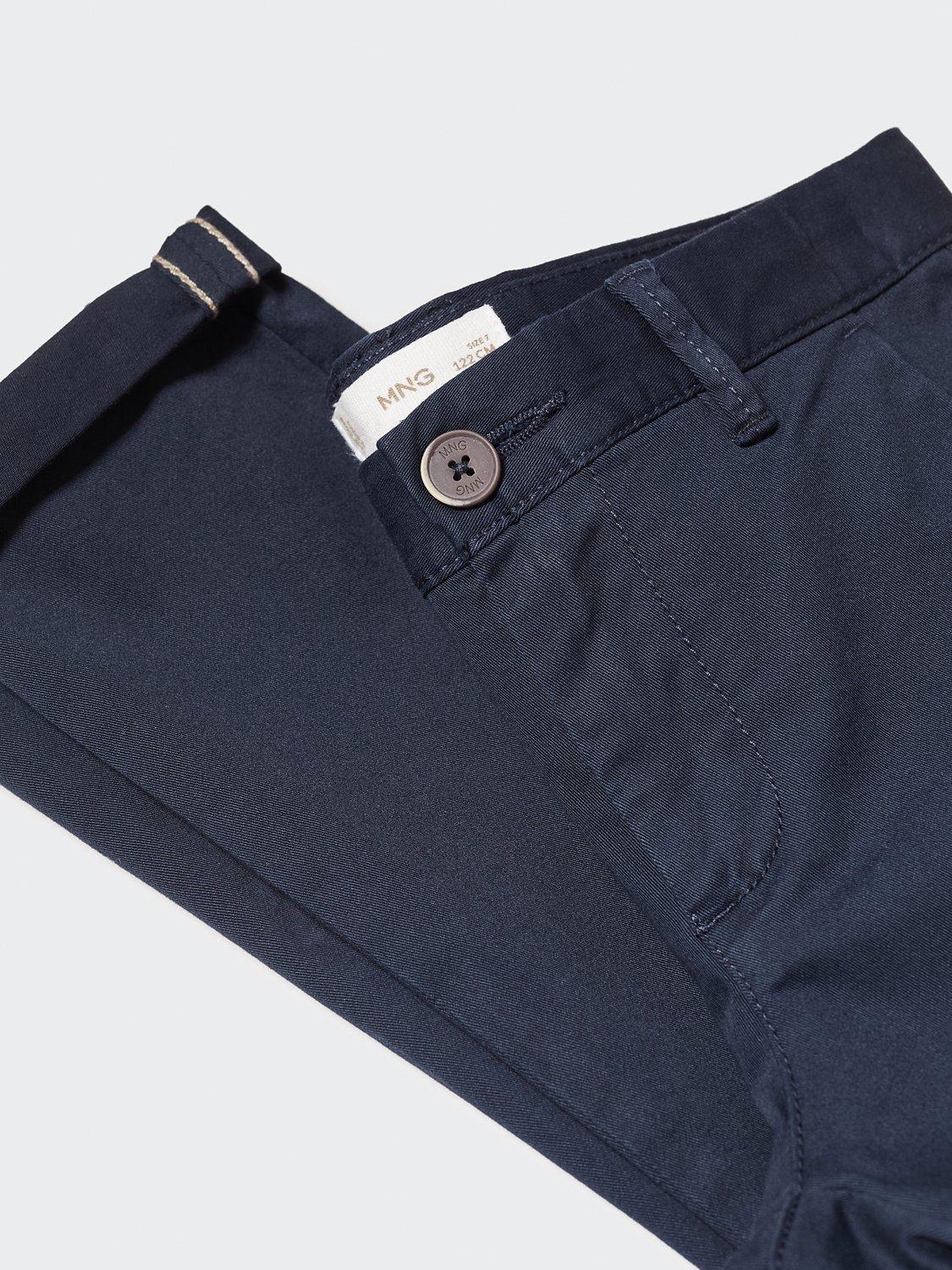 Product image 3 of 3, which shows Mango Kids' Piccolo Cotton Blend Chino Trousers, Navy, 7 years