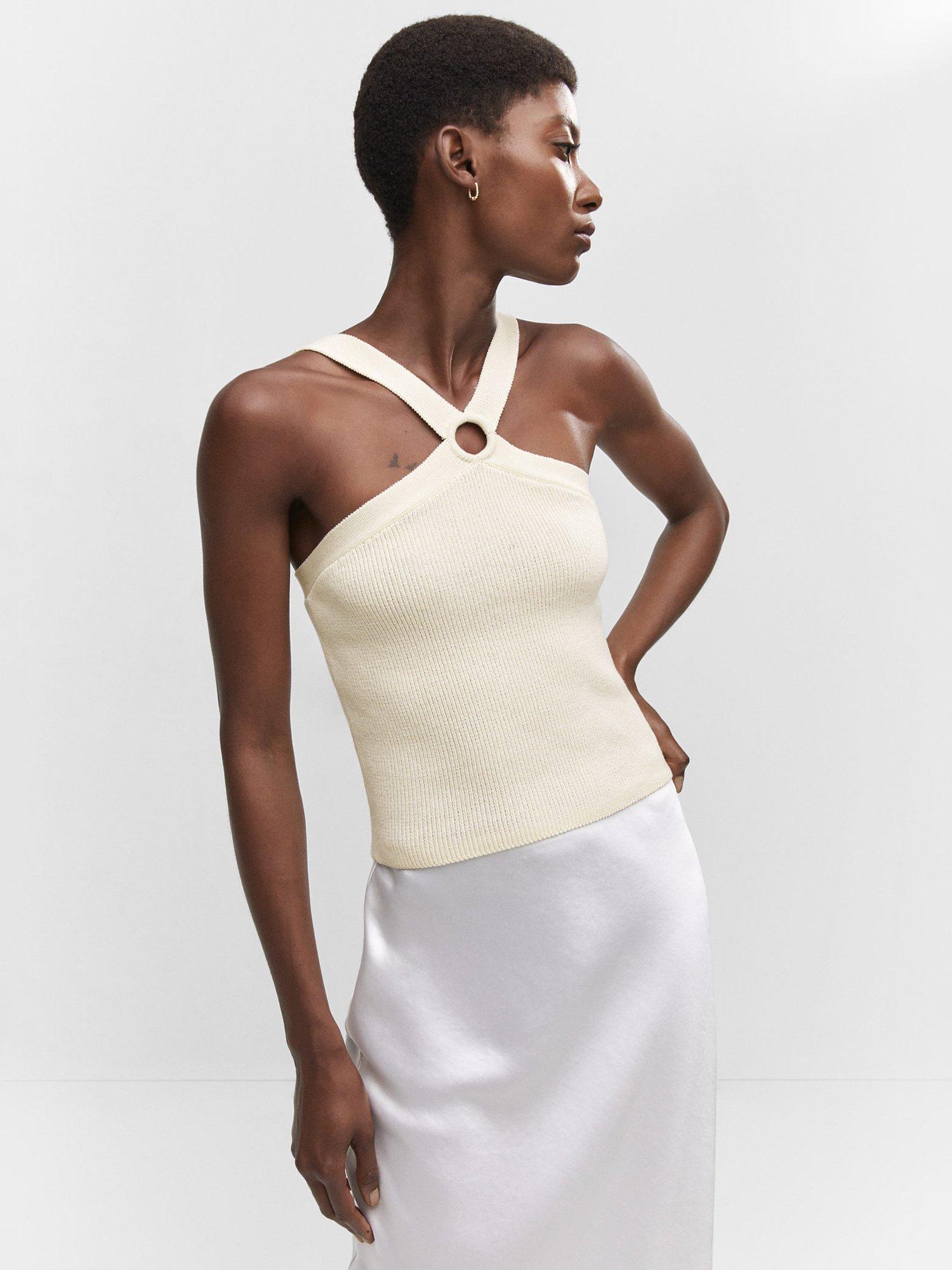Mango Thiago Knitted Halterneck Top, Off White