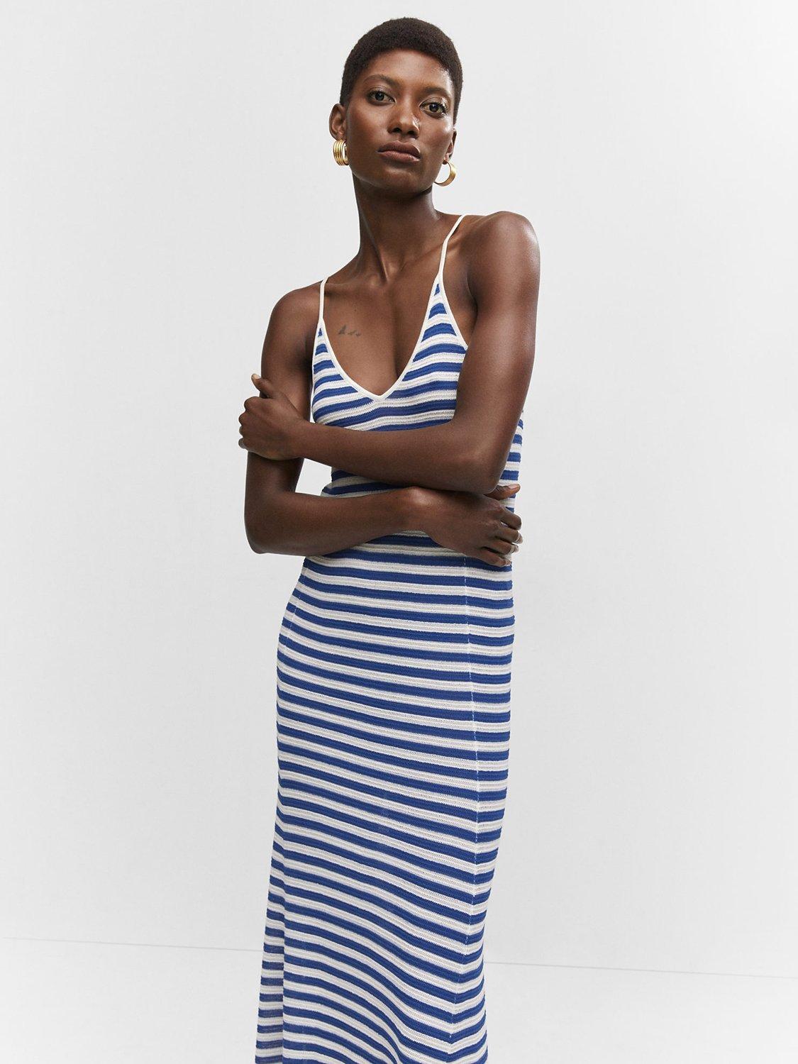 Mango Huge Striped Jersey Dress, White/Blue