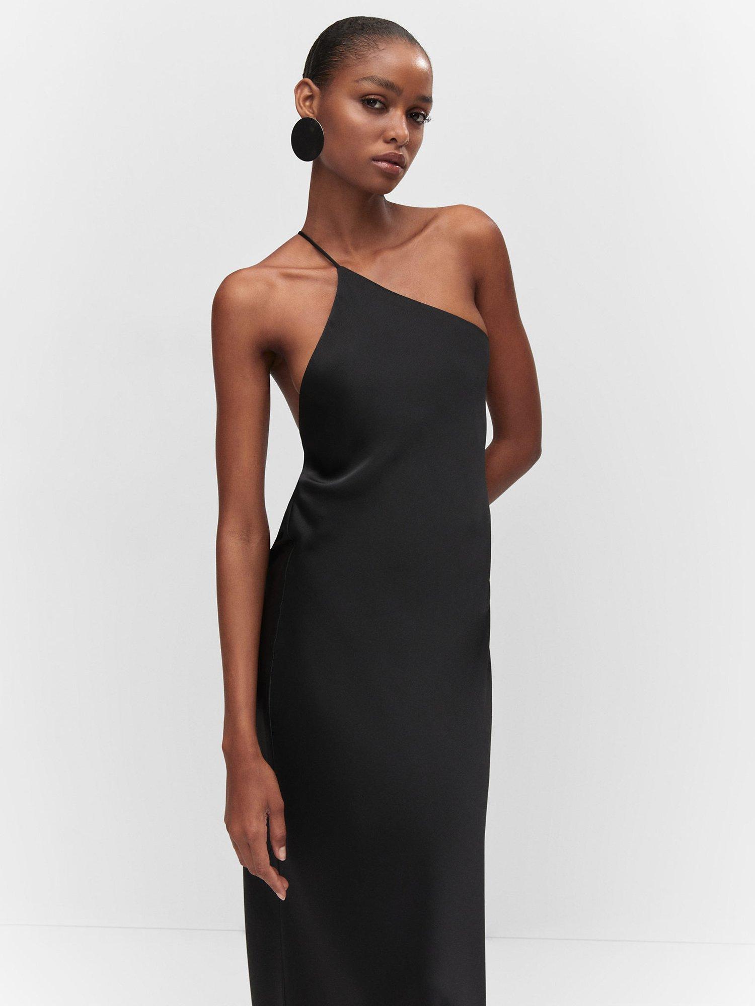 Mango Kira Open-back Satin-effect Dress, Black