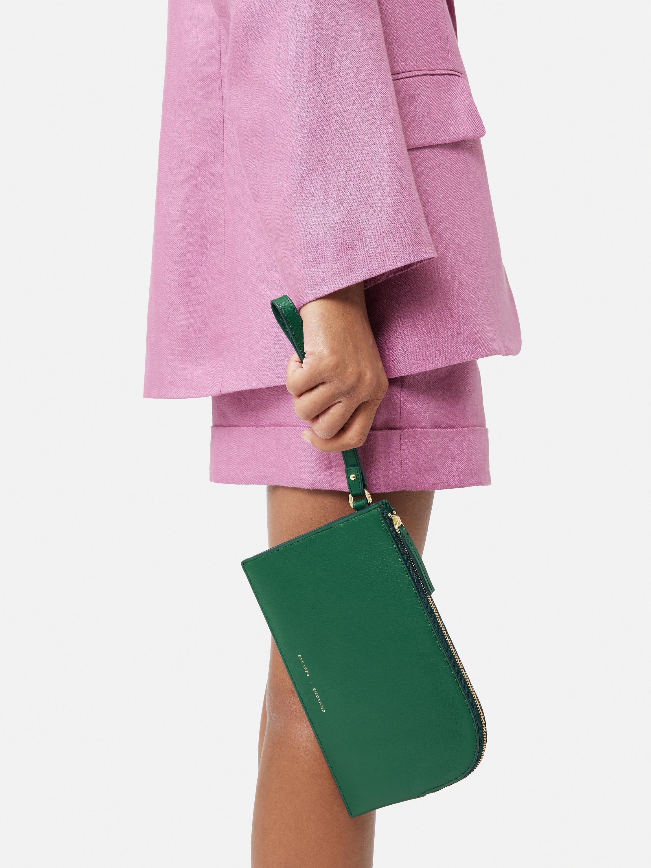 Jigsaw Sophia Pebble Leather Pouch, Green