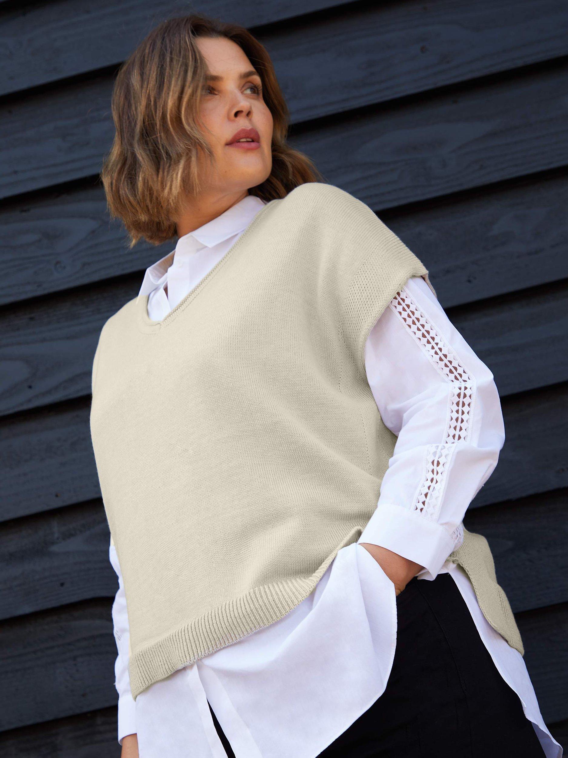 Live Unlimited Curve Cotton Blend Knitted Top, White Off White
