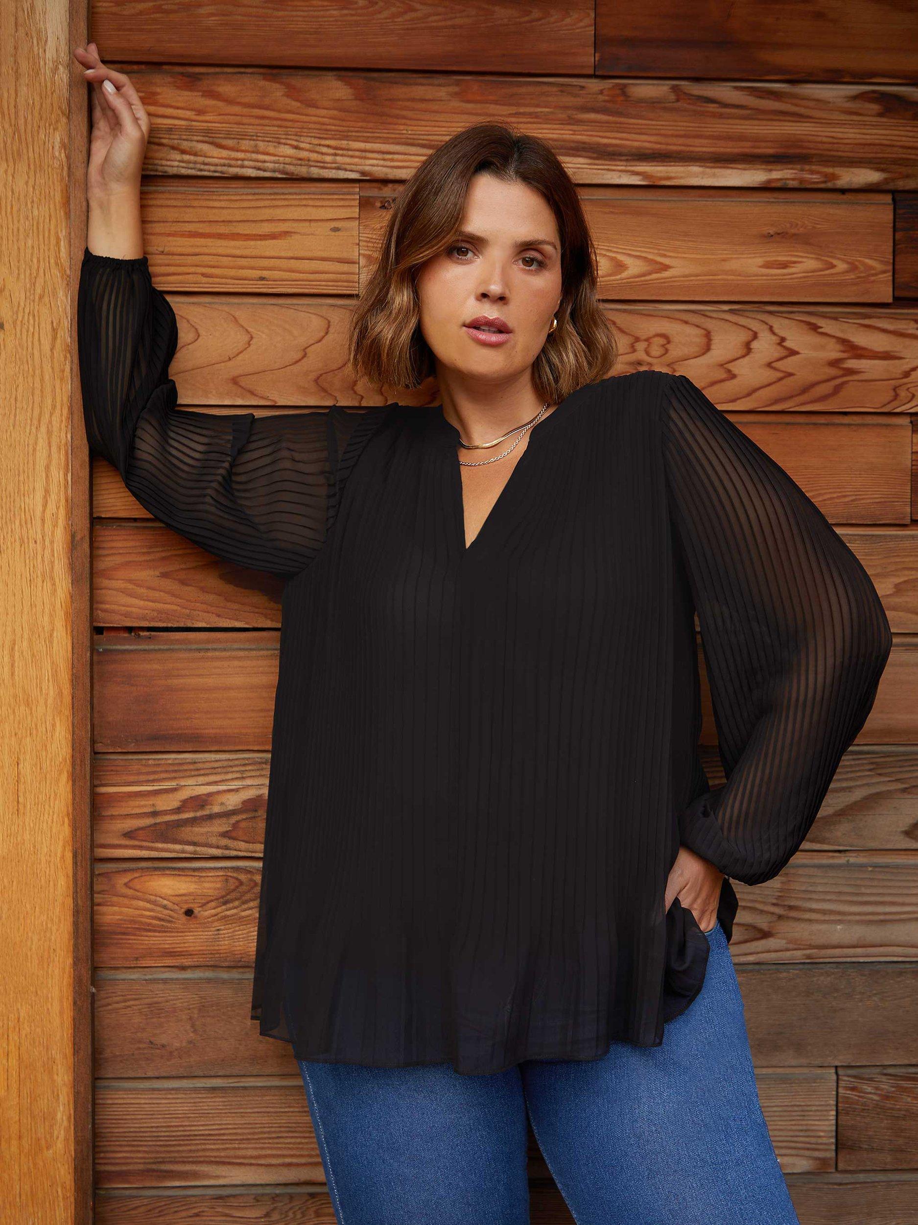 Live Unlimited Curve Pleated Boho Blouse, Black