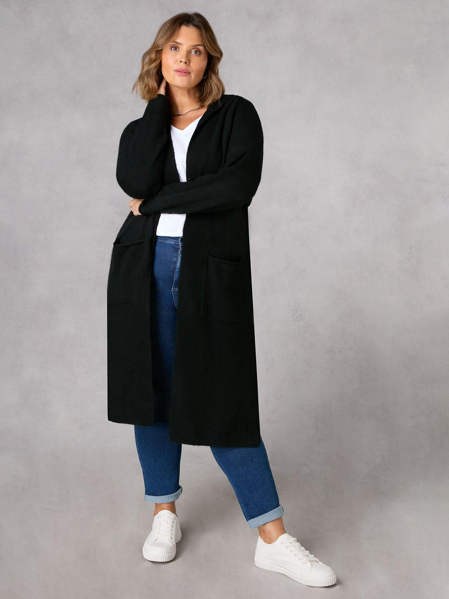 Live Unlimited Curve Plain Knitted Hooded Cardigan, Black