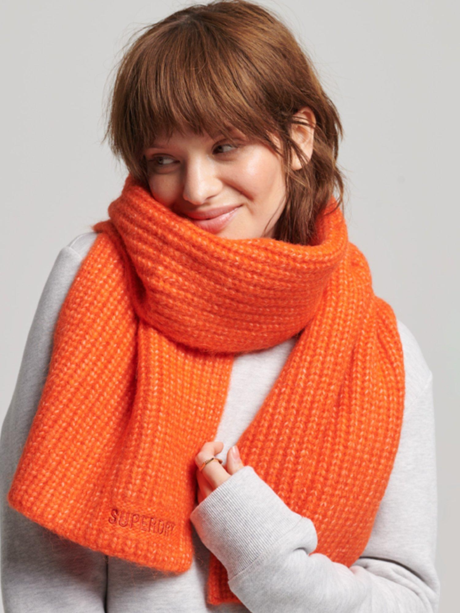 Superdry Essential Ribbed Wool Blend Scarf, Flame Orange, One Size