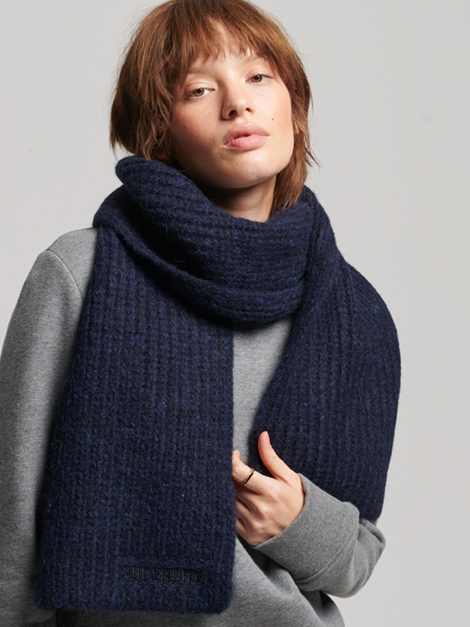 Superdry Essential Ribbed Wool Blend Scarf, Dark Navy, One Size